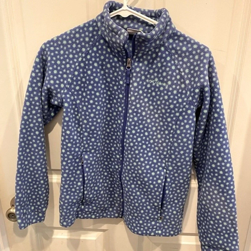 Columbia Kids Large 14/16 Fleece Jacket Purple Green Polka Dot Full Zip Gorpcore